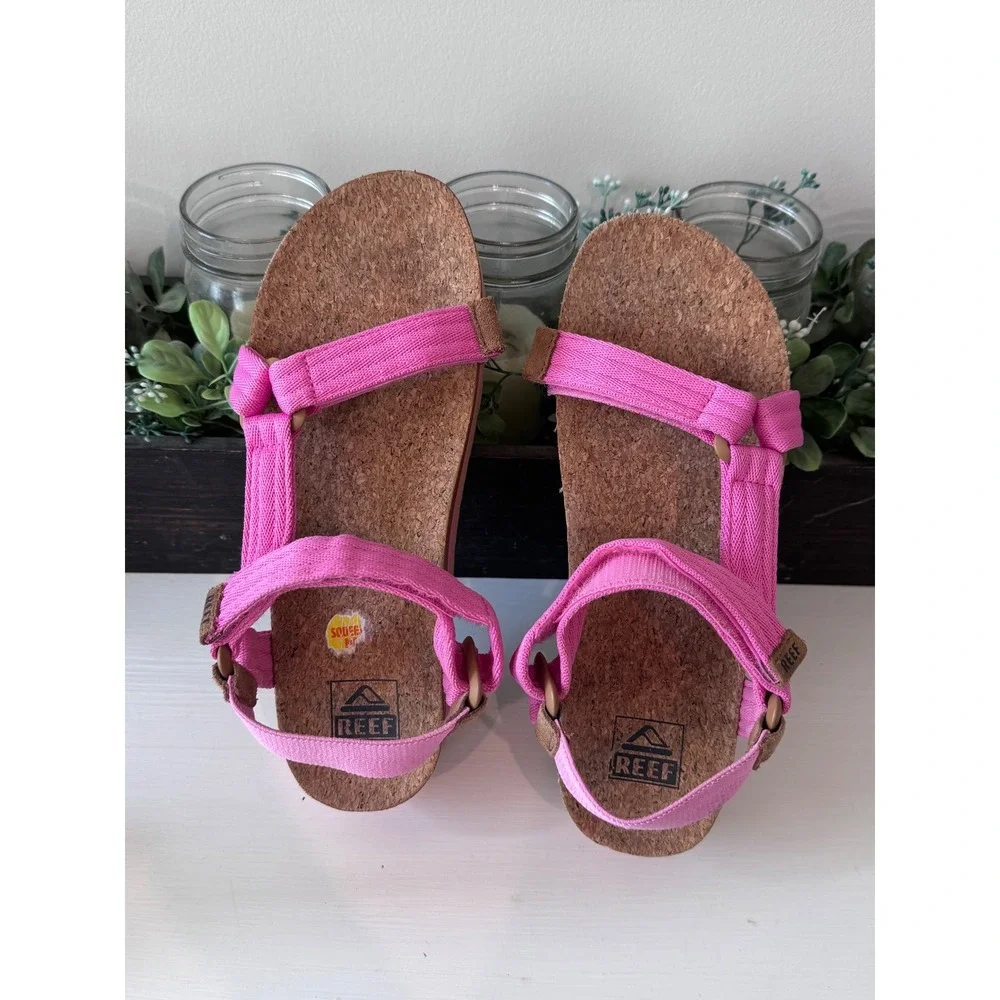 Reef Cushion Rem Hi Womens Pink Platform Strappy Cork Footbed Sandals Size 8